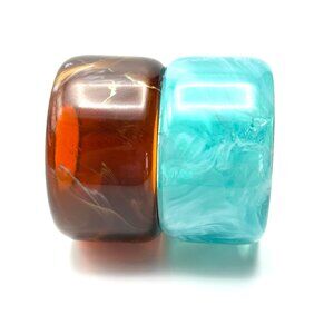 Earth & Sky Vintage Lucite Bangle Duo — 1970s Chunky Stackers — EUC